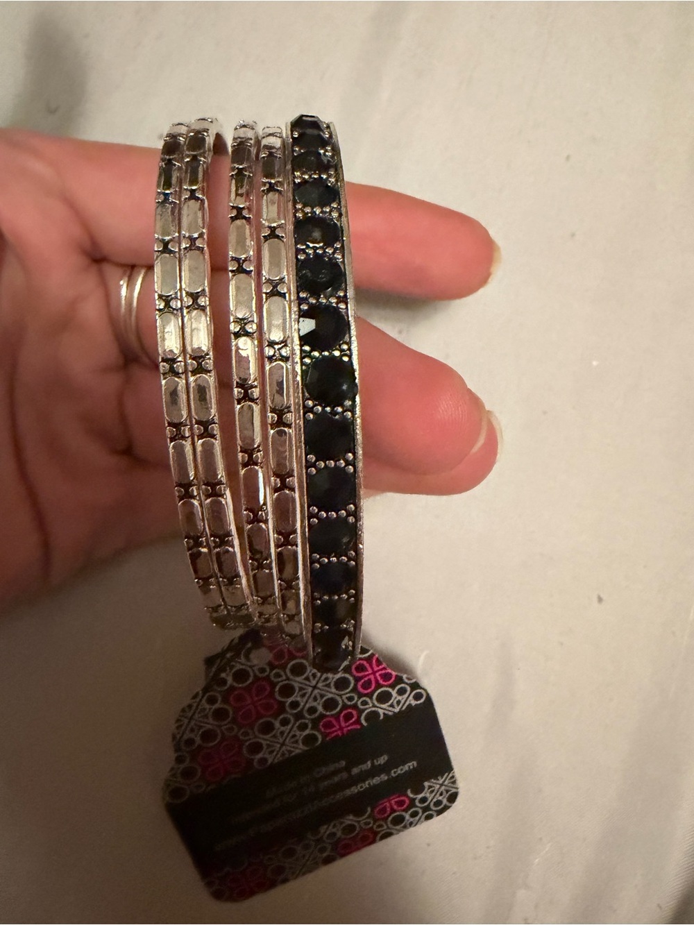Stackable Black and Silver Crystal Bangle Set - Women Jewelry
